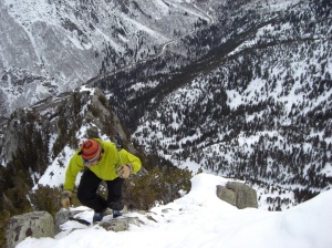 Adam Chamberlain topping out on the Y Couloir, SLC